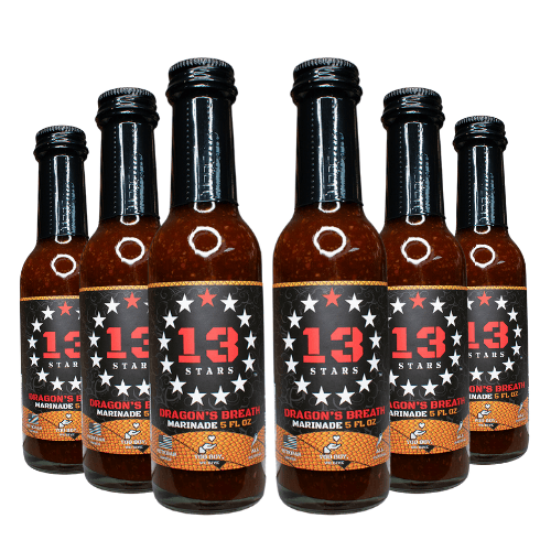 6 Bottles of 13 Stars Hot Sauce - Dragon&#39;s Breath Marinade 