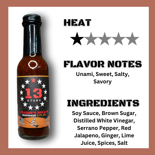 13 Stars Hot Sauce - Dragon&#39;s Breath Marinade Heat level 1 out of 5