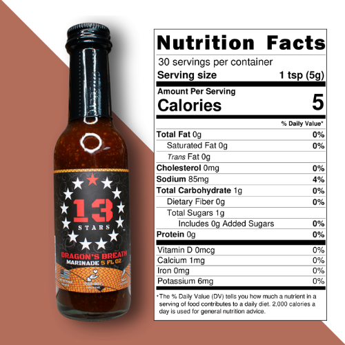 13 Stars Hot Sauce - Dragon&#39;s Breath Marinade Nutritional Facts