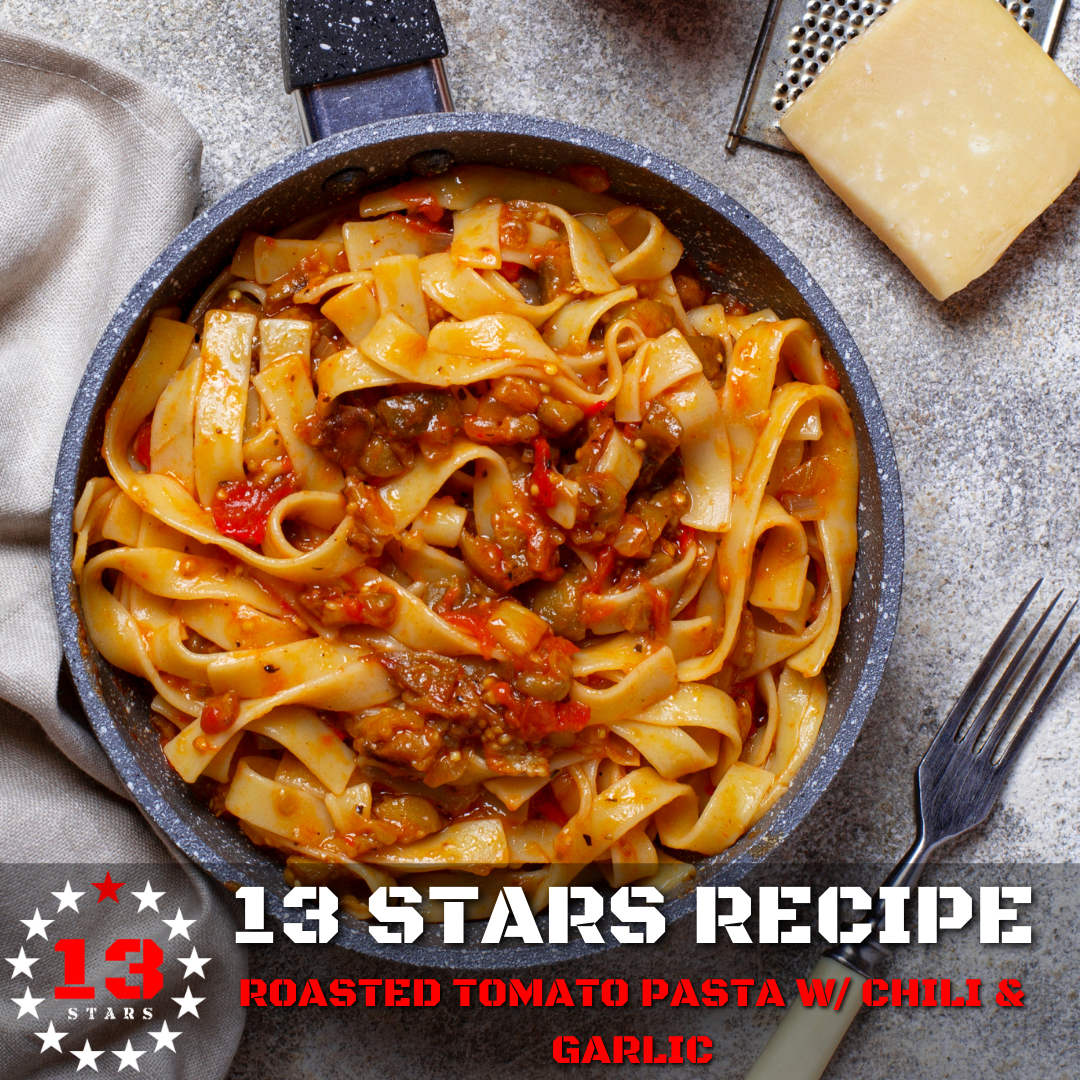 13 Stars Hot Sauce - Recipe - Roasted Tomato Pasta with Chili and Garlic