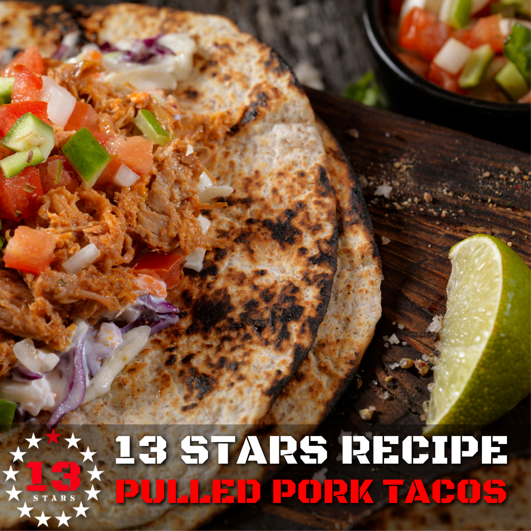 13 Stars Hot Sauce - Pulled Pork Tacos