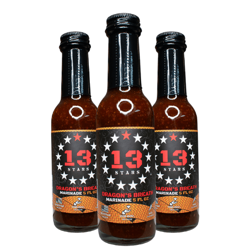 3 Bottles of 13 Stars Hot Sauce - Dragon's Breath Marinade 
