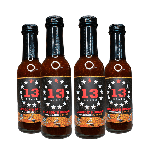 4 Bottles of 13 Stars Hot Sauce - Dragon's Breath Marinade 