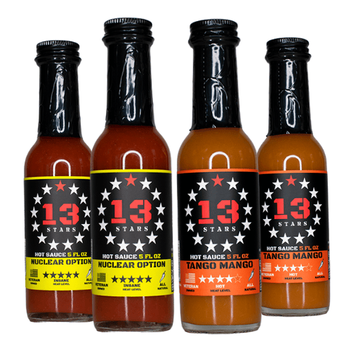 4 Bottles of 13 Stars Hot Sauce (2 Nuclear Option and 2 Tango Mango)
