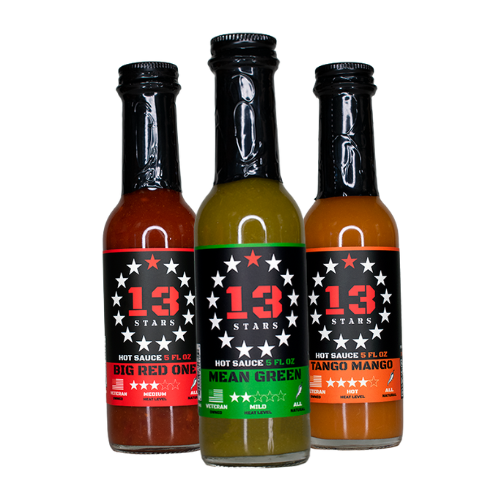 13 Stars Hot Sauce - 3-Pack Variety (Mean Green, Big Red One, Tango Mango)